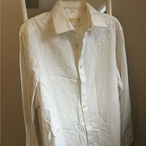 Mens Michael Kors Button Down Long Sleeve Shirt Sz L 16 1/2-34/35 Slim Fit White